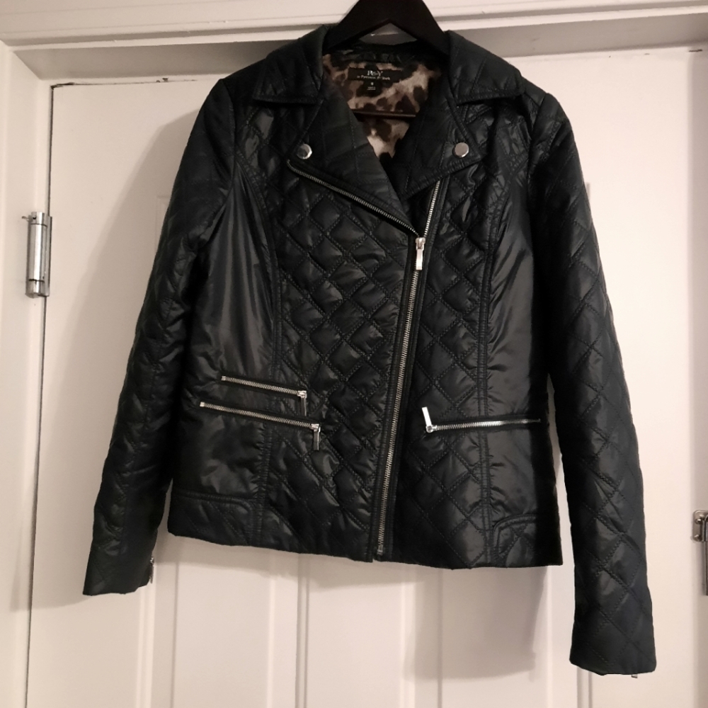 Preston & York Quilted black moto style coat Size small